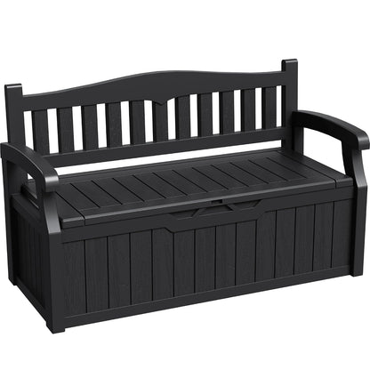 Greesum 80 Gallon Storage Bench Outdoor Deck Box with Armrest, Black | Patio Furniture,Lockable, Waterproof and UV Resistant, Suitable for Garden, Pool