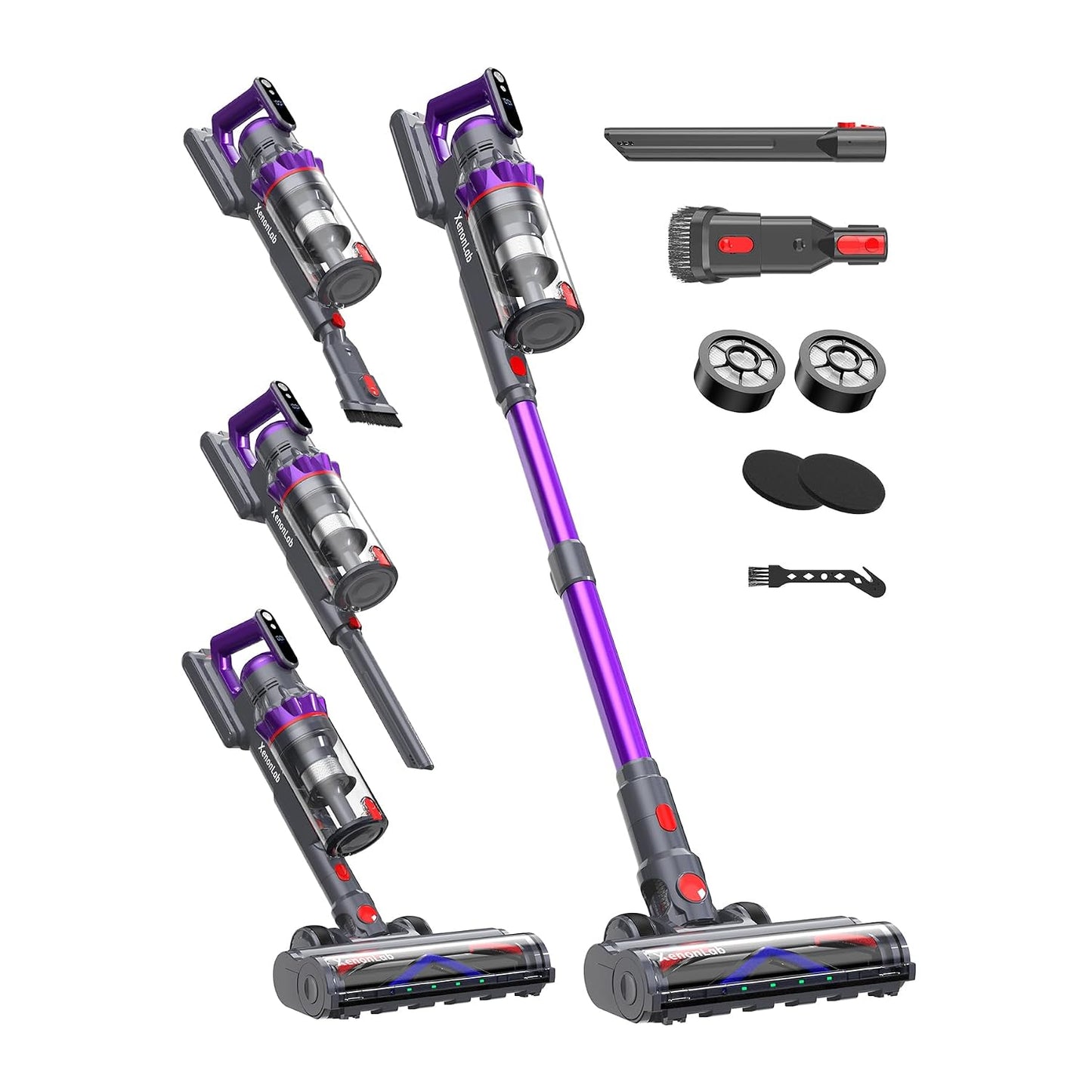 Cordless Vacuum Cleaner, 75Mins/55KPa/650W, Rechargeable | 10 Stage Filtration, Cone Filtration&Anti-Tangle, Extra Washable HEPA Filter, for Hard Floor, Carpet, Pet Hair, Freestanding