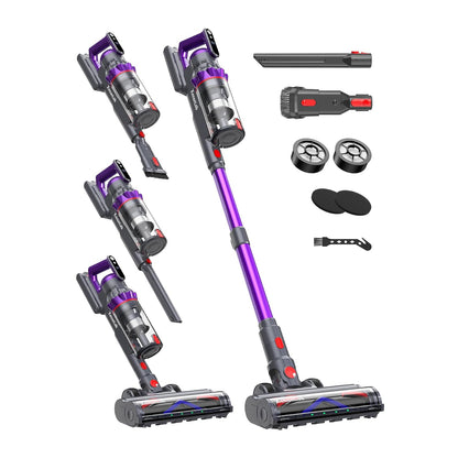 Cordless Vacuum Cleaner, 75Mins/55KPa/650W, Rechargeable | 10 Stage Filtration, Cone Filtration&Anti-Tangle, Extra Washable HEPA Filter, for Hard Floor, Carpet, Pet Hair, Freestanding