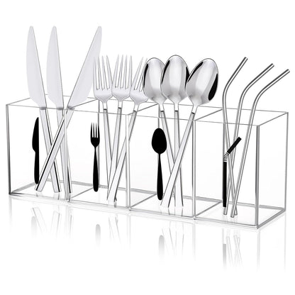 4 Section Acrylic Cutlery Storage Organizer Bin wi... (Clear | Acrylic)