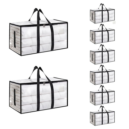 8 Pack-Extra Large Heavy Duty Moving Bags - Waterproof Storage Totes with Handles & Zippers, Foldable for College Dorm, Storage (Clear)