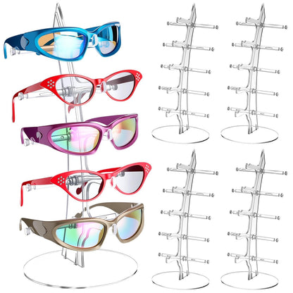 RattanView 4 Pcs Eyeglasses Storage Display Stand Holder 5-Slot Clear Acrylic Sunglasses Storage Organizer Easy Assembly Ideal for Home or Retail Use