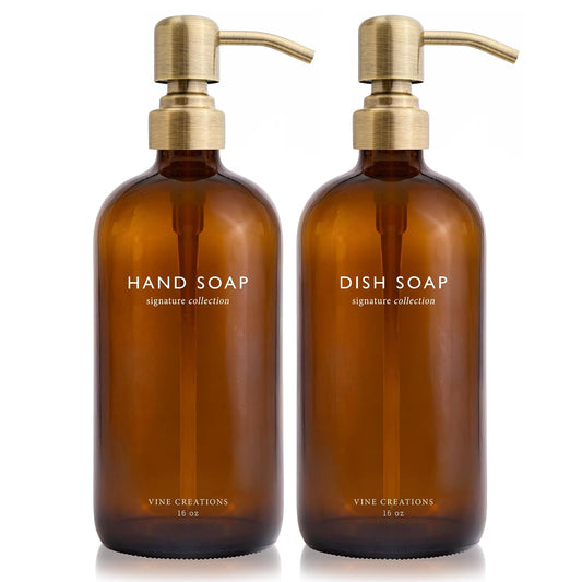 Amber Glass Soap Dispenser Set, Dish Soap and Hand... (2 Count)