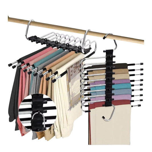 9 Layers Foldable Pants Hangers Space Saving Hanger Black