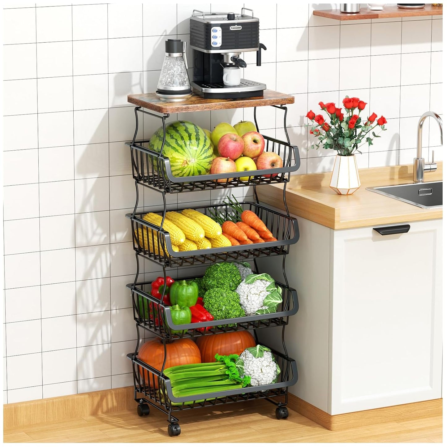 5 Tier Fruit and Vegetable Basket for Kitchen with...
