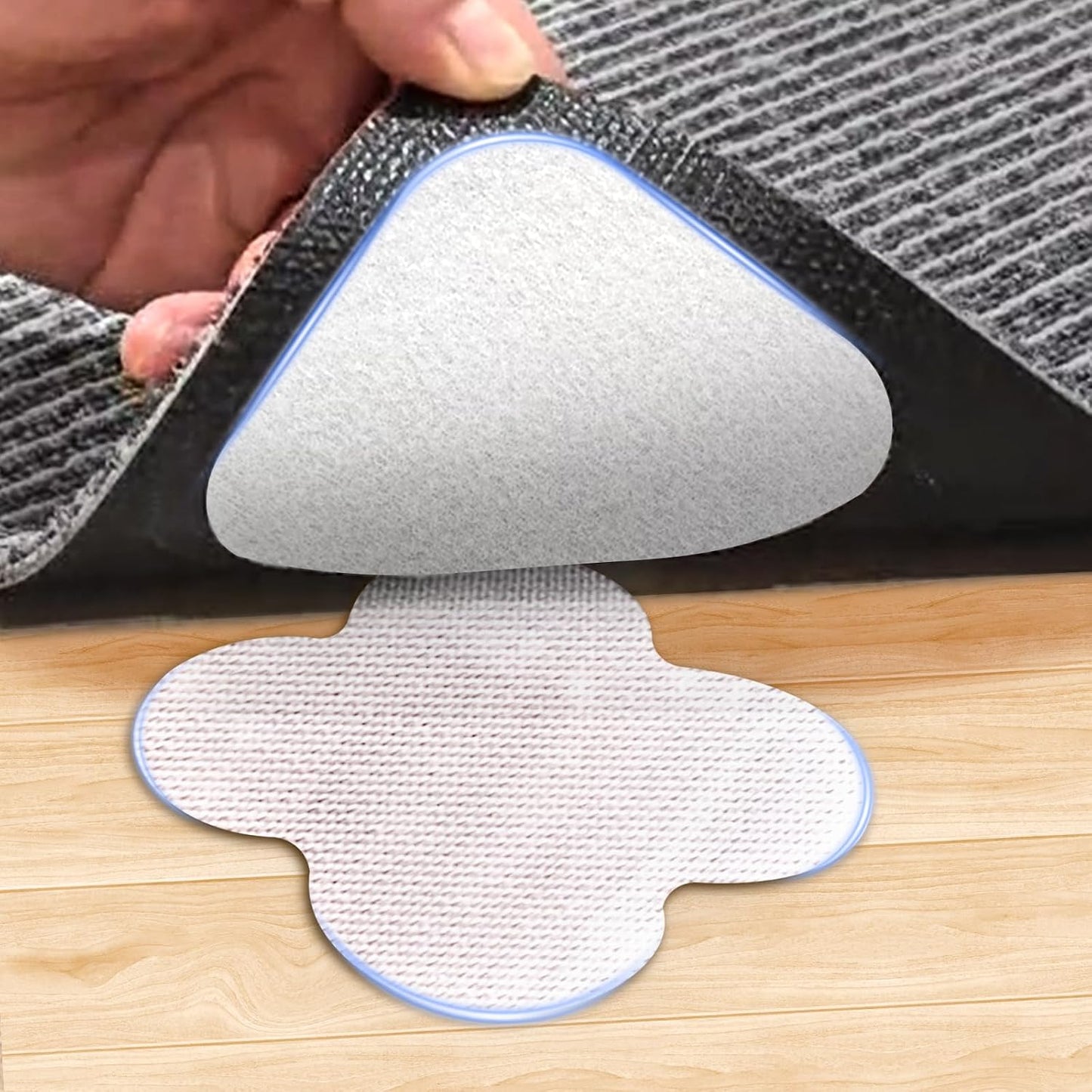 PHIXBEAR 16 Sets Super Adhesive Carpet Pad Gripper, Heavy Duty Hook and Loop Strips Rug Tape for Hardwood Floors Tile, Rug Corners to Hold Rug Down, Keep Area Rugs Safe and in Place