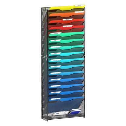samstar 16 Tier Wall File Organizer Hanging Wall File Holder Wall Mount Paper Folder Organizer, Magazine Rack, Mesh Made,Black