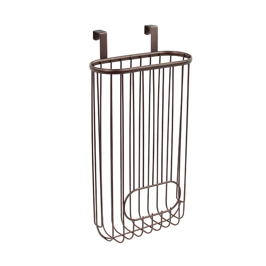 Spectrum Ashley Over Cabinet Door Grocery Bag Holder Hanging Bag Dispenser for Kitchen Cabinet Bathroom Under Sink Home Organization, Heavy Duty Plastic Bag Cabinet Door Storage, Bronze