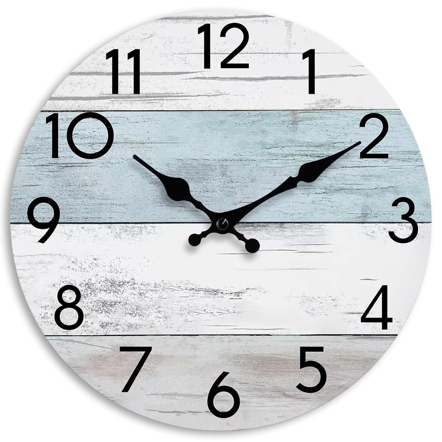 KECYET 12 Inch Wall Clock, Silent Battery Operated Analog Clock, Blue White | Beach Style | Coastal Decorative | Kitchen | Bathroom | Bedroom | Living Room | Pool | House