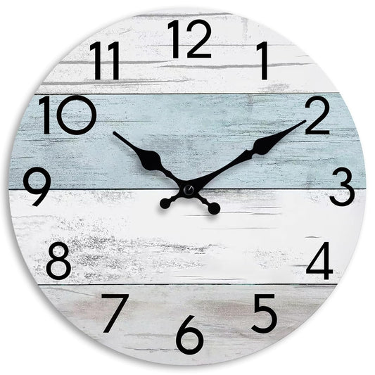 KECYET 12 Inch Wall Clock, Silent Battery Operated Analog Clock, Blue White | Beach Style | Coastal Decorative | Kitchen | Bathroom | Bedroom | Living Room | Pool | House