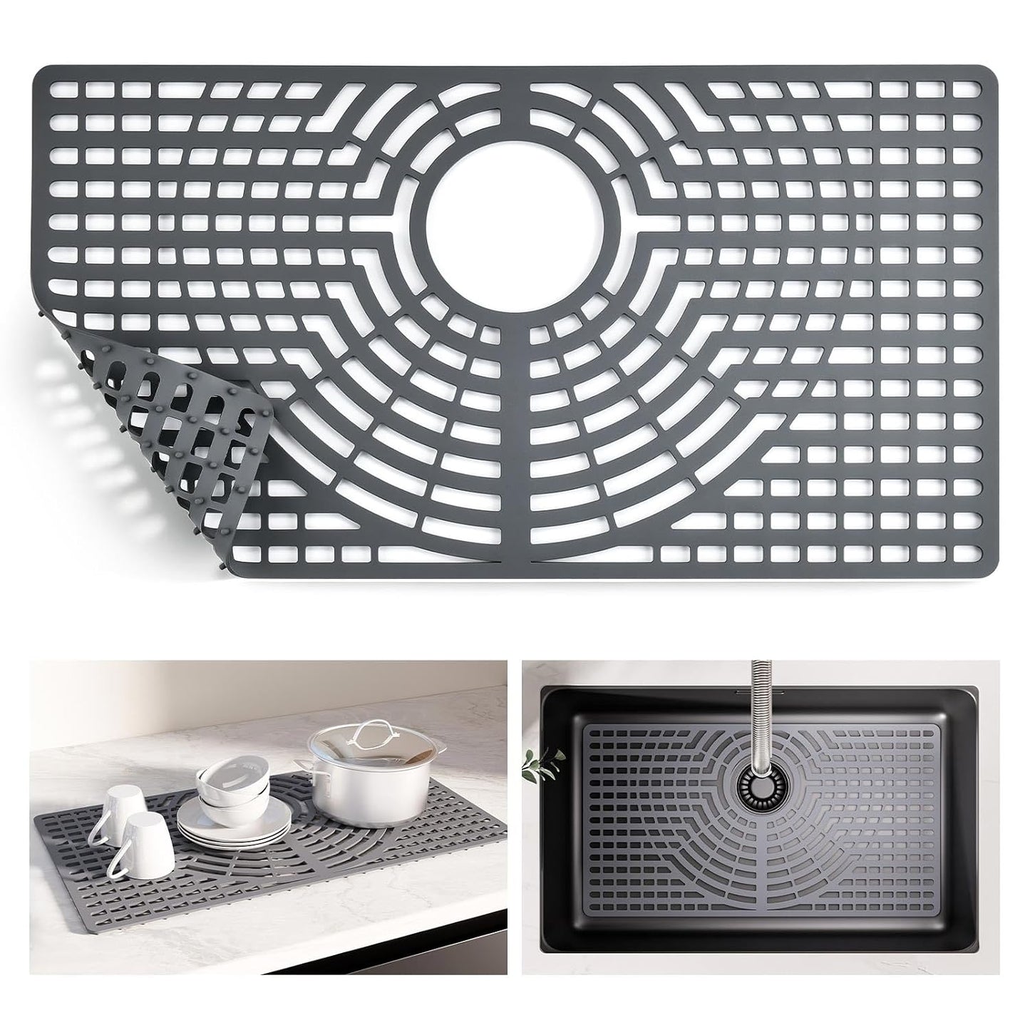 Snuggery Silicone Sink Protector for Kitchen Sink, 28"x15" Rear Drain | Scratch protection, cushions fragile dishes and glassware, dishwasher safe, food-grade silicone, 446°F heat resistant