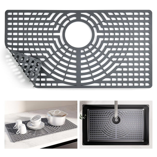 Snuggery Silicone Sink Protector for Kitchen Sink, 28"x15" Rear Drain | Scratch protection, cushions fragile dishes and glassware, dishwasher safe, food-grade silicone, 446°F heat resistant