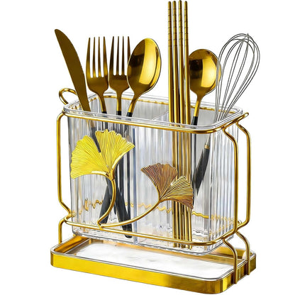 Kitchen Utensil Holder, Dry & Wet Separation, Uten... (Clear gold | Plastic)