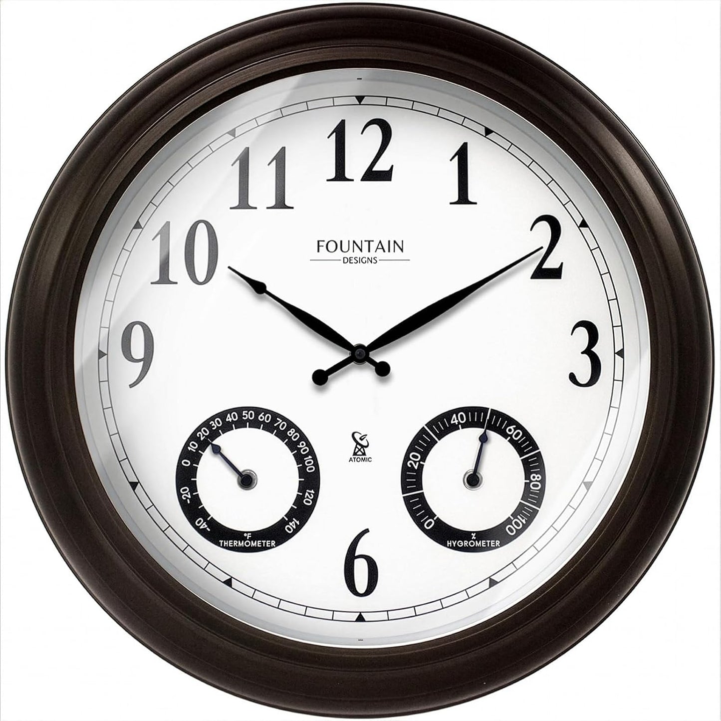 20" Large Outdoor Atomic Wall Clock,Oil Rubbed Bronze | Auto DST Adjust, IP65 Waterproof, Built In Thermometer & Hygrometer, Accurate & Easy to Read for Patio,Pool & Garden