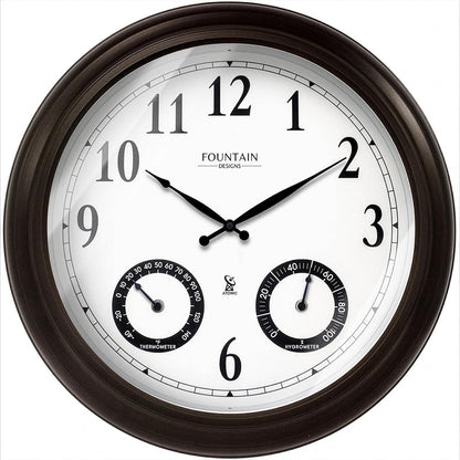 20" Large Outdoor Atomic Wall Clock,Oil Rubbed Bronze | Auto DST Adjust, IP65 Waterproof, Built In Thermometer & Hygrometer, Accurate & Easy to Read for Patio,Pool & Garden