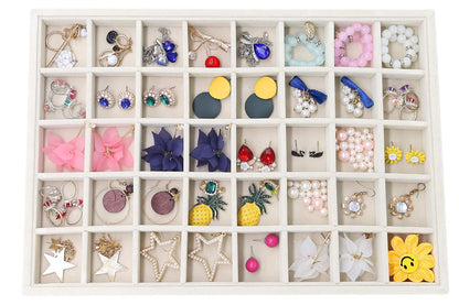 Stratalife 40 Grid Velvet Jewelry Organizer Tray, 13.8" x 9.4" x 1.2" | Stackable Drawer Earring Organizer with Adjustable Dividers, Jewelry Display Tray for Necklace Earring Ring Studs, Beige