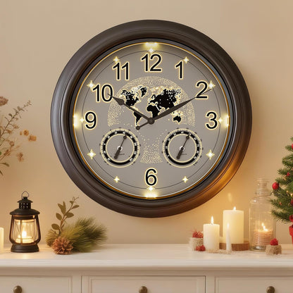 Pytha Sight 18 Inch Outdoor Clocks for Patio Waterproof,Starry World Map | 18 Inch Illuminated Indoor Outdoor Clocks Waterproof,Smart Night Light Sensor,Thermometer & Hygrometer for Patio,Pool,Garden