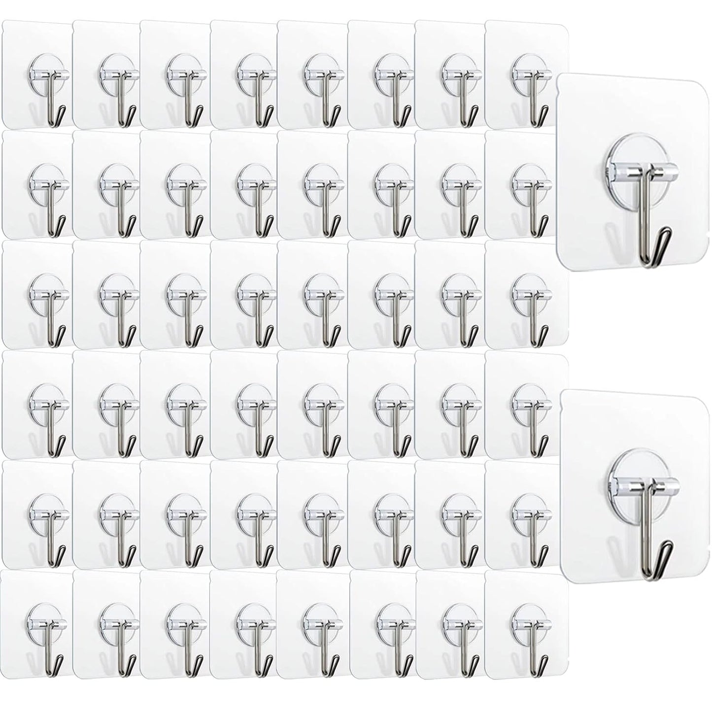 150 Pack Adhesive Hooks Wall Hooks 24lb(Max) Self Adhesive Hooks Heavy Duty,Transparent Reusable Adhesive Wall Hooks for Hanging for Kitchens, Bathroom, Office