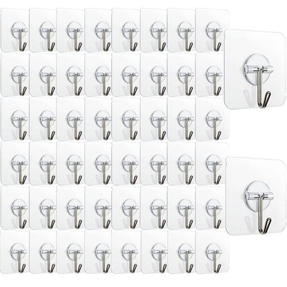 150 Pack Adhesive Hooks Wall Hooks 24lb(Max) Self Adhesive Hooks Heavy Duty,Transparent Reusable Adhesive Wall Hooks for Hanging for Kitchens, Bathroom, Office