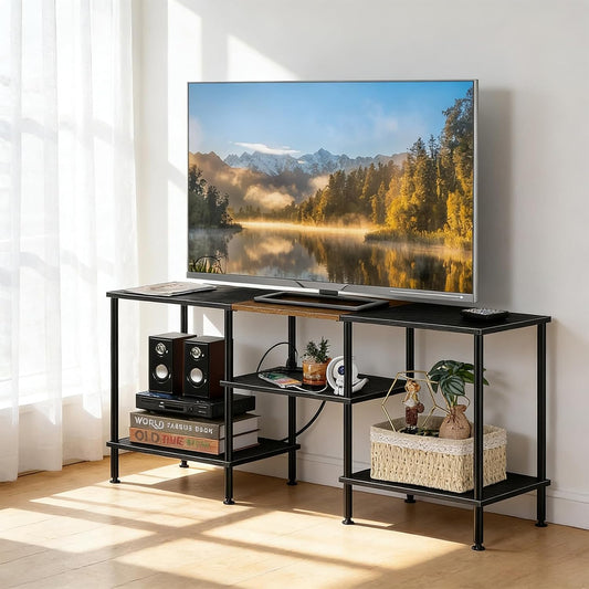 Black Bedroom TV Stand with Power Outlets up to 50... (Black)