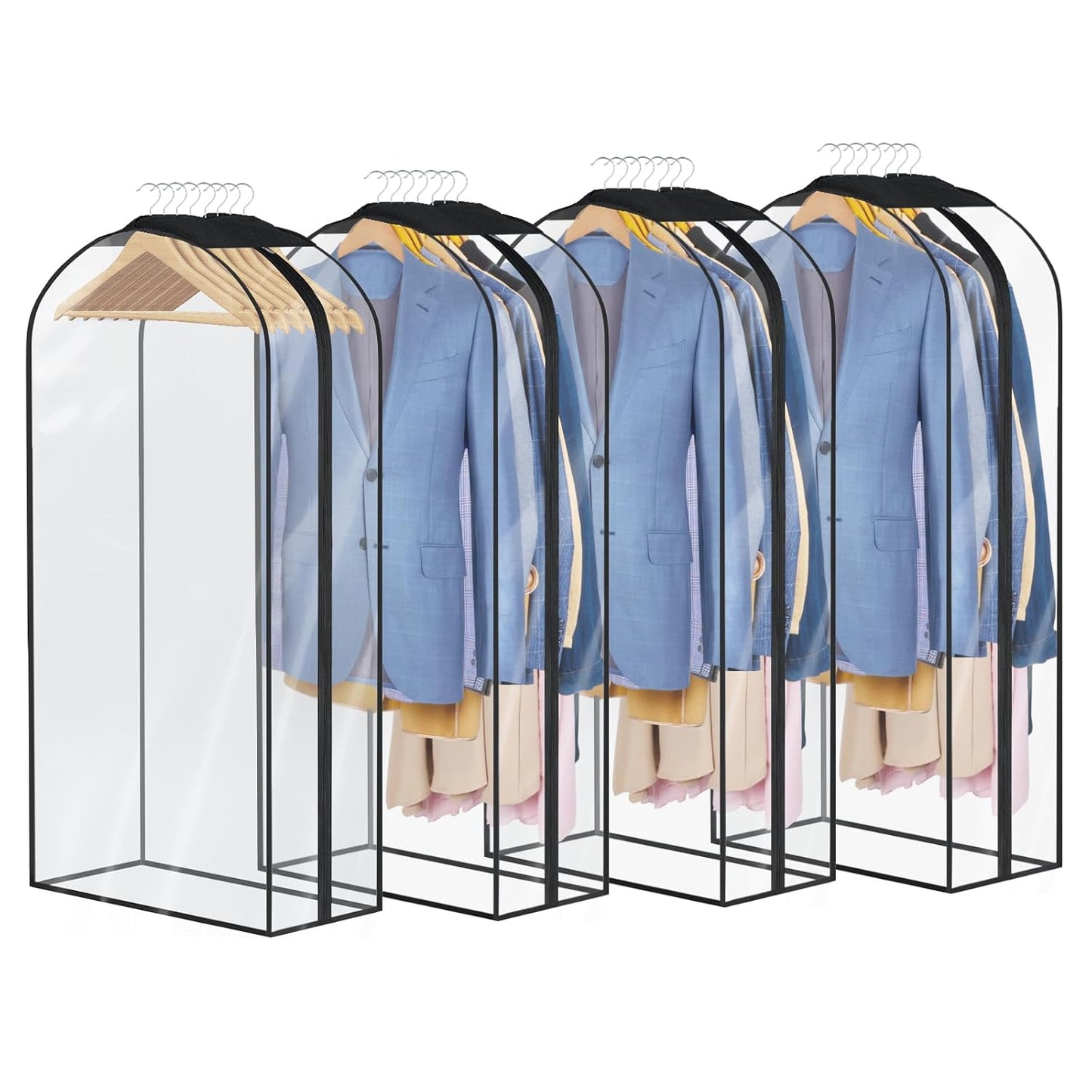 Univivi Garment Bags for Hanging Clothes, Clear Suit Bag 40 In, 4 PCS | Large Capacity, All Clear Fabric, 10 In Gusset, Durable Smooth Zipper, Garment Covers for Suits, Shirts, Coats