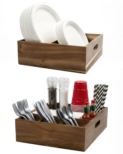 Acacia Wood Utensil Holder for Party -Nested Set o... (Brown | Acacia Wood)