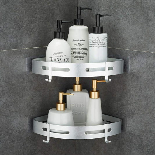 Corner Caddy Bathroom Shower Shelf Wall Mounted No... (2 Count | Silver | Aluminum)