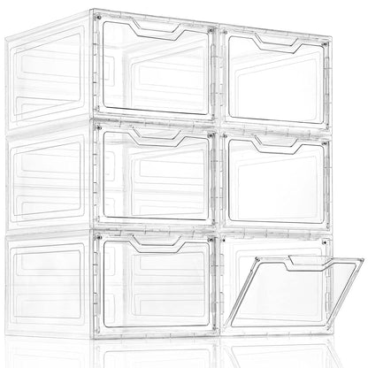 6 Pack Clear Storage Bins with Lids, 19 Qt Closet Organizers and Storage | Stackable, Magnetic Doors, Clothes Organizers and Storage, Purse Organizer, Craft Containers