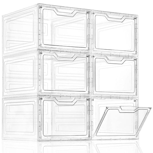 6 Pack Clear Storage Bins with Lids, 19 Qt Closet Organizers and Storage | Stackable, Magnetic Doors, Clothes Organizers and Storage, Purse Organizer, Craft Containers