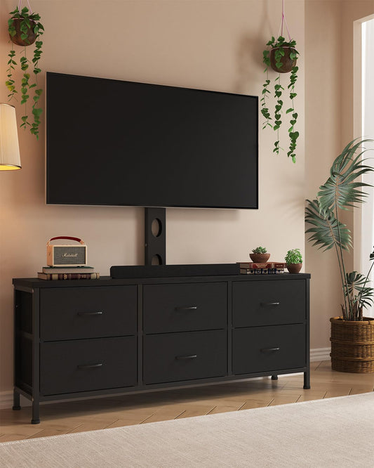 TV Stand with Mount, Fabric Dresser with 6 Drawers... (Black)