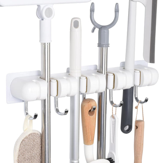 Broom Holder Wall Mount, No Drill Mop and Broom Or... (White | Plastic)