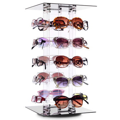 MOOCA Acrylic Rotating Eyewear Display Stand, Holds 20 Frames | Premium rotating acrylic eyewear rack with oversized supports holds up to 20 large sunglasses or frames and assembles easily.