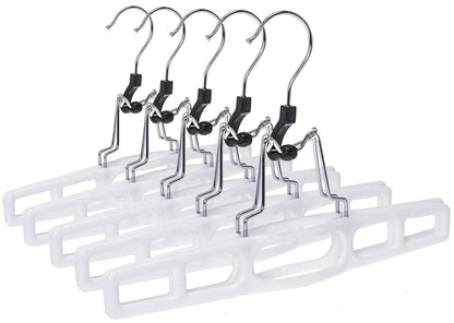 Quality Hangers 10 Pack Premium Skirt Hangers - Thin Space Saving Pant Hangers Set with Clamp, Shorts Hangers with Heavy Duty Locking Clasp, Multipurpose Jean Hangers Set - White