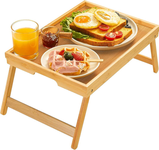 Bamboo Bed Tray Table with Foldable Legs, Breakfas... (Natural | Bamboo)