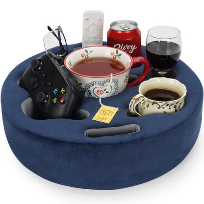 Couch Cup Holder Pillow - Cup Glass Cozy Pillow | Couch Caddy Sofa Bed Buddy Holds Drinks, Snacks, Remote, Phones, Tablet. Keep Drinks Stand and Prevent Spills for Car, Park, Beach, Picnic.(Navy)