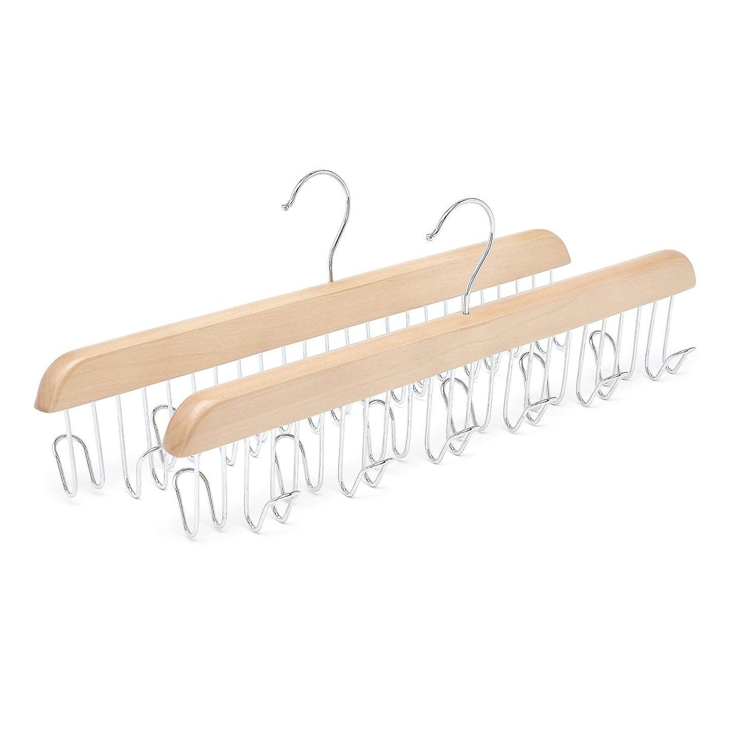 Amazon Basics Wooden Belt Hanger Closet Organizer, Multifunctional, Smooth Finish, Natural, 2-Pack