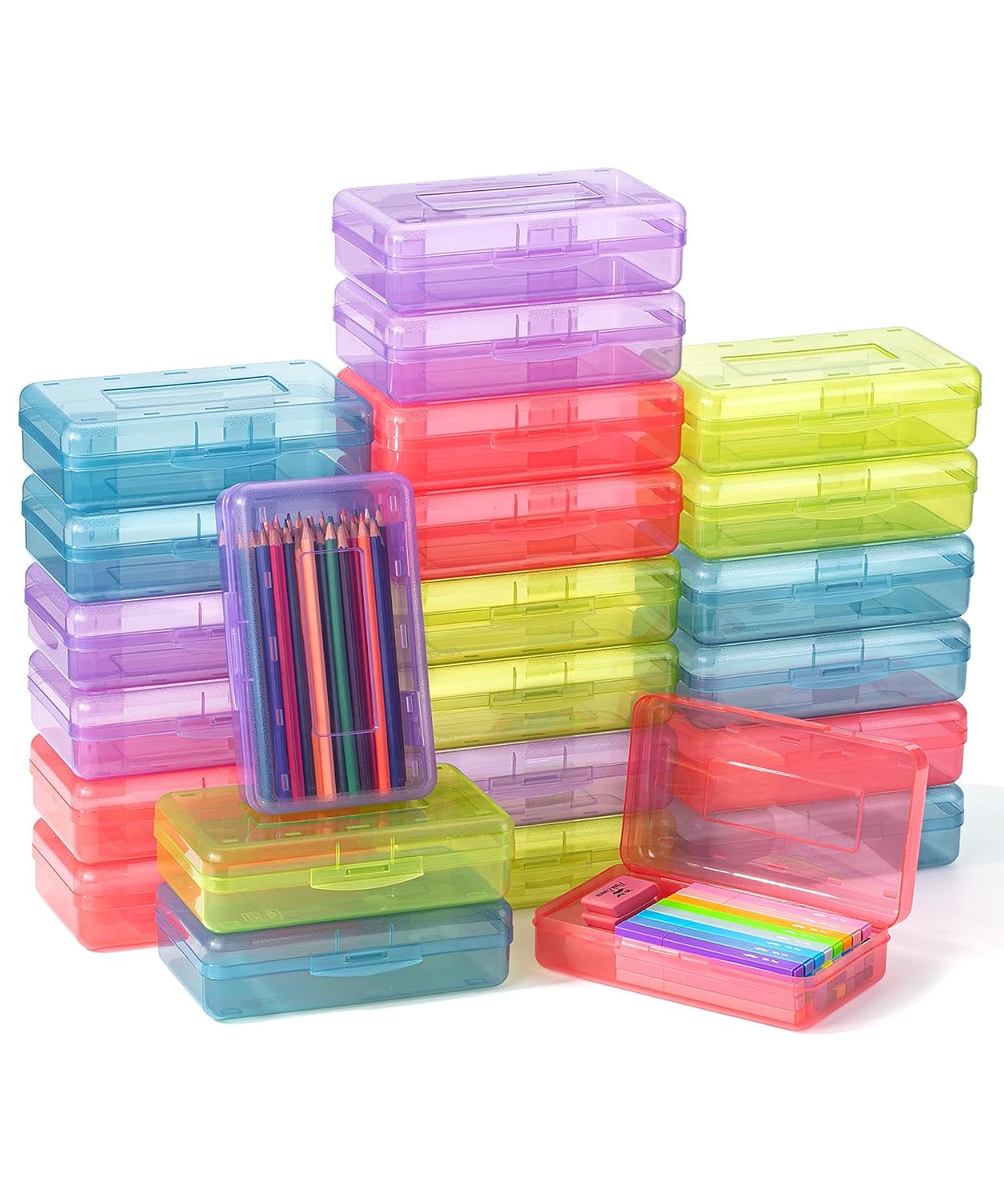 Mr. Pen- Plastic Pencil Case Box, 24 Pack | Large Crayon Marker Pen Organizer Bulk, Plastic Bead Organizing Container with Snap-Tight Lids, Clear Craft Storage Boxes