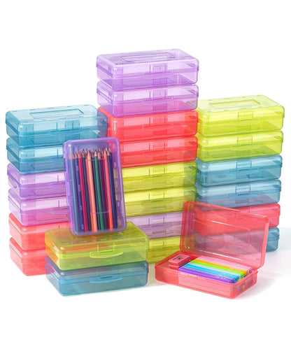Mr. Pen- Plastic Pencil Case Box, 24 Pack | Large Crayon Marker Pen Organizer Bulk, Plastic Bead Organizing Container with Snap-Tight Lids, Clear Craft Storage Boxes