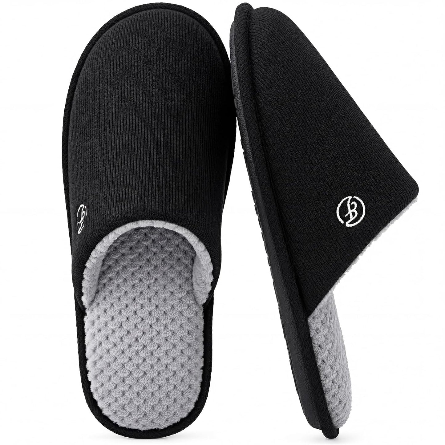EverFoams Men's Cotton Knit Slippers Memory Foam Breathable House Shoes | machine washable,birthday gifts,anti-slip sole,lightweight,indoor