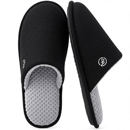 EverFoams Men's Cotton Knit Slippers Memory Foam Breathable House Shoes | machine washable,birthday gifts,anti-slip sole,lightweight,indoor