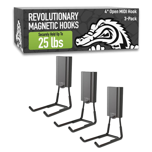 GATOR MAGNETICS MIDI 4 in Black Open Hooks, 25 lb Magnetic Hooks – 3 Pack | Patented Easy-Release, Non-Slip Grip. Works on toolboxes, garage, steel cabinets, workbenches, utility vans & lockers.