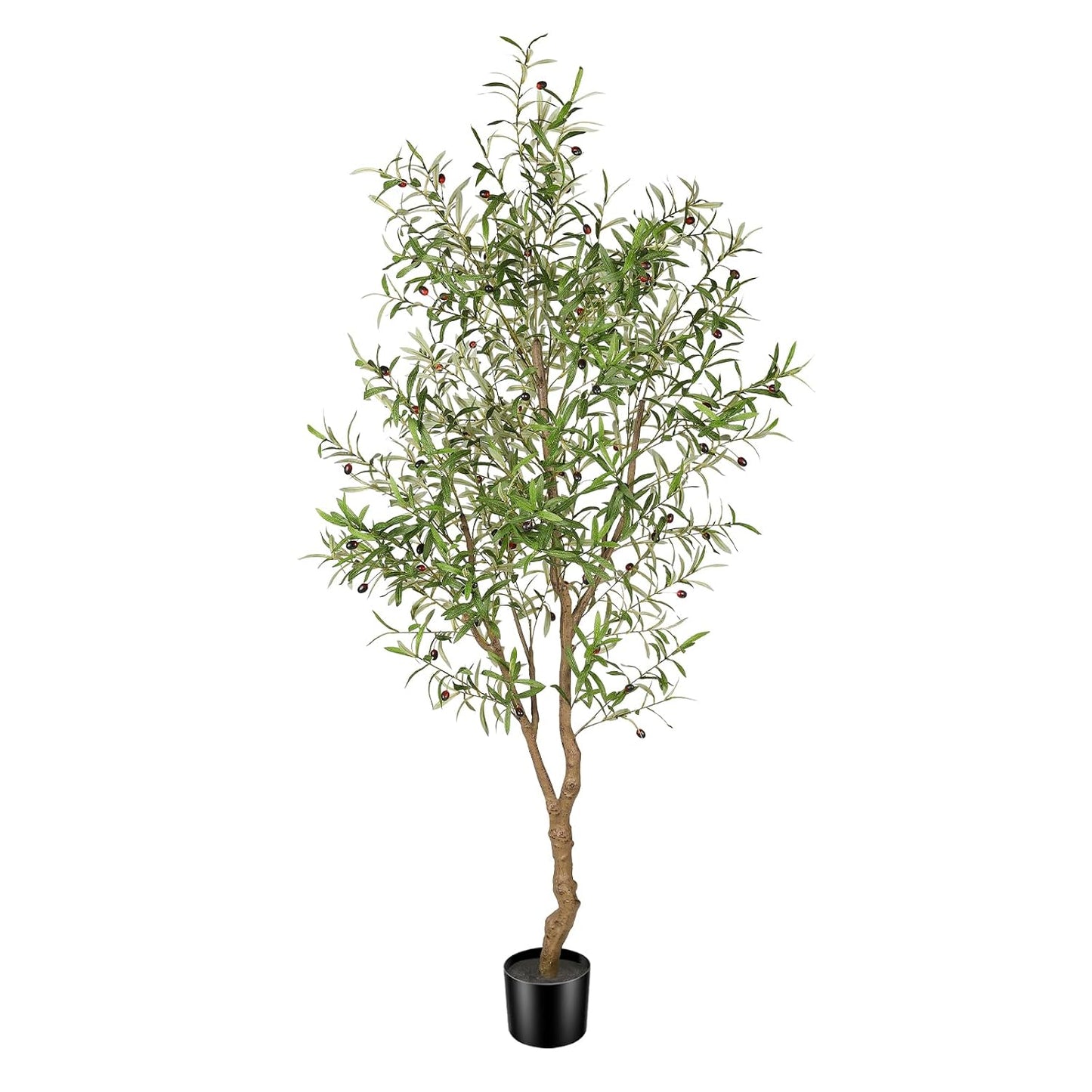 7ft Faux Olive Tree with Natural Olive Branches & Realistic Leaves | Fake Potted Olive Silk Tree with Sturdy Base - Realistic Olive Trees Artificial Indoor for Modern Home Entryway Office Decor