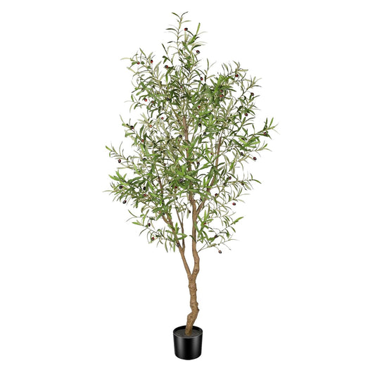 7ft Faux Olive Tree with Natural Olive Branches & Realistic Leaves | Fake Potted Olive Silk Tree with Sturdy Base - Realistic Olive Trees Artificial Indoor for Modern Home Entryway Office Decor