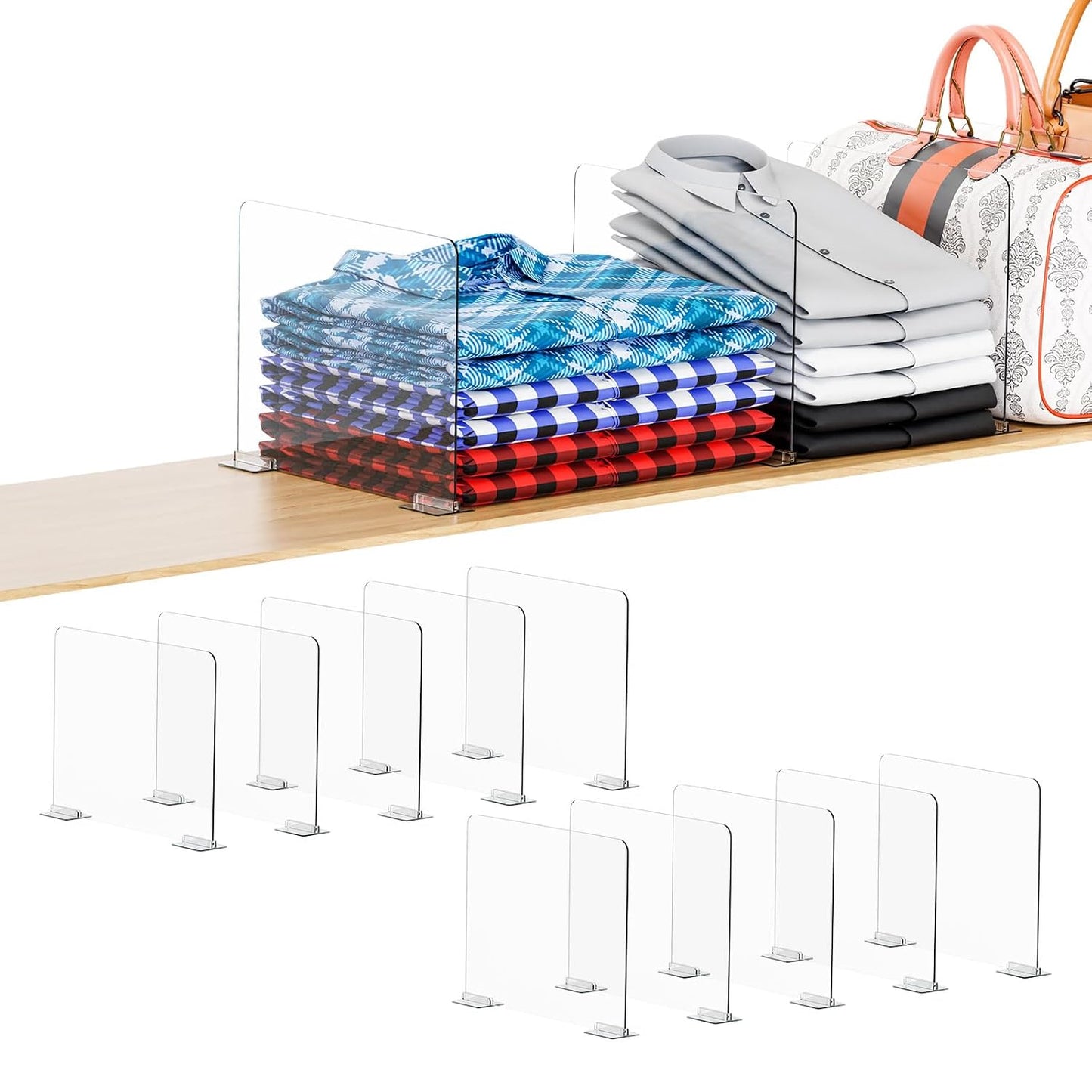 10 Pack Acrylic Shelf Dividers for Closet Organization - Suitable for All Cupboard,Wood Shelves -Clear Closet Dividers for T Shirt,Towel,Bag,Purse Dividers,Handbag Organizer,Sweater Organizer