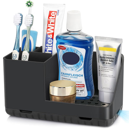 Toothbrush Holders for Bathroom Counter Organizer and Storage (Black) | Easy To Clean, Drainage, Non-Slip, Detachable, Kids Electric Toothbrush Organizer for Bathroom