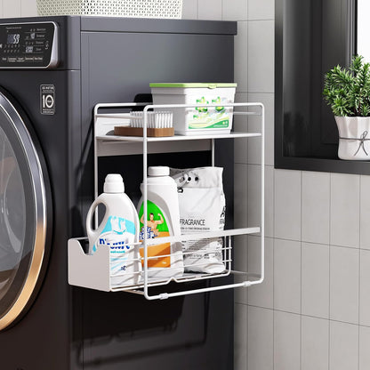 2 Tier Magnetic Shelves for Washing Machine with Pull Out Metal Drawer | Magnetic Spice Rack for Fridge,Magnetic Rack with no Installation,Versatile Storage Organizers for Home (White, 2 Tier)