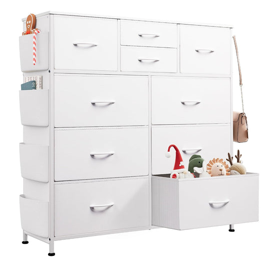 10 Drawer White Fabric Dresser for Bedroom, Side P... (White)