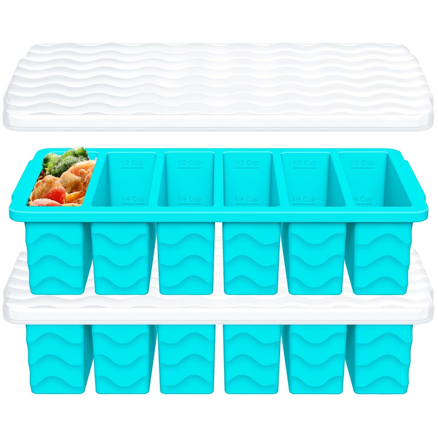 1/2 Cup Silicone Freezer Molds with Lid, 2-Pack Silicone Freezer Trays for Soup, Sauce & Broth – Meal Prep Containers, Large Ice Cube Tray, Oven & Dishwasher Safe