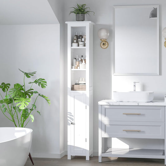 11.81'' Wide Narrow Bathroom Storage Cabinet-Slim Tall Bathroom Storage Cabinet with Adjustable Shelves，Bathroom Floor Storage Cabinet for Home, Small Spaces, Bathroom, Kitchen, Living Room, White