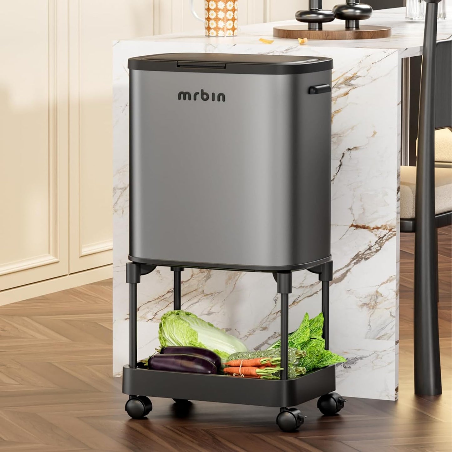 Stainless Steel Tall Kitchen Trash Can with Shelf... (Eclipse Grey | Stainless Steel)